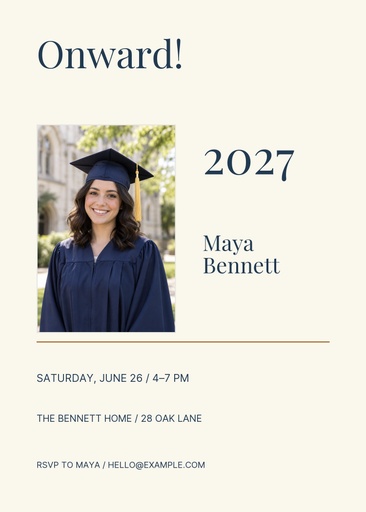 5 × 7 invitation size of Onward, Class of 2027