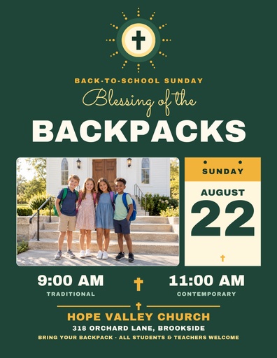 Letter flyer size of Blessing of the Backpacks