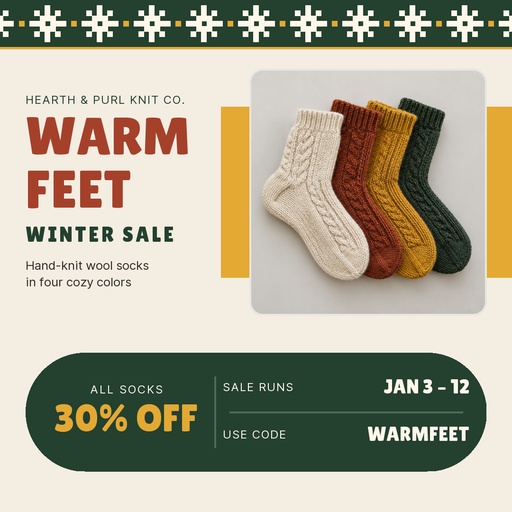 Square post size of Warm Feet Winter Sale