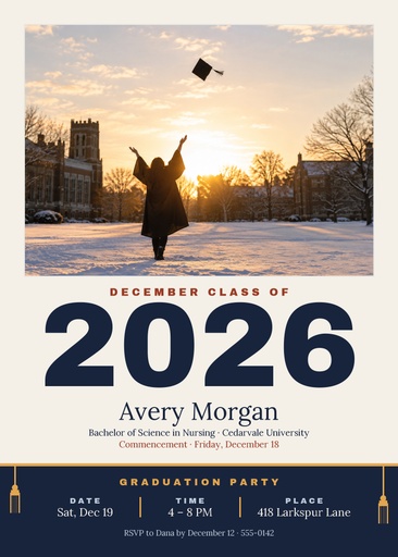 5 × 7 invitation size of December Graduate