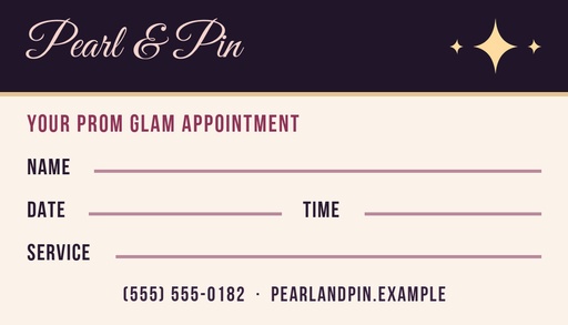 Appointment card size of Prom Night Glam