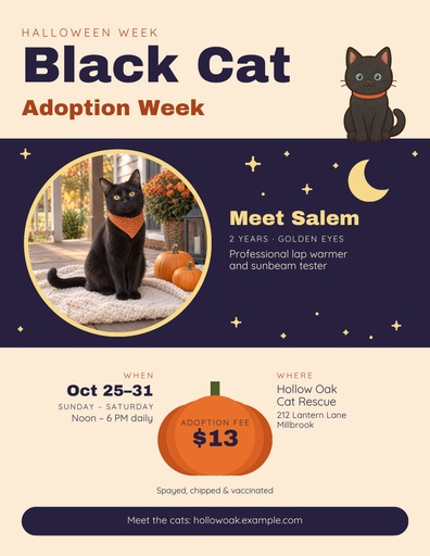 Letter flyer size of Black Cat Adoption Week