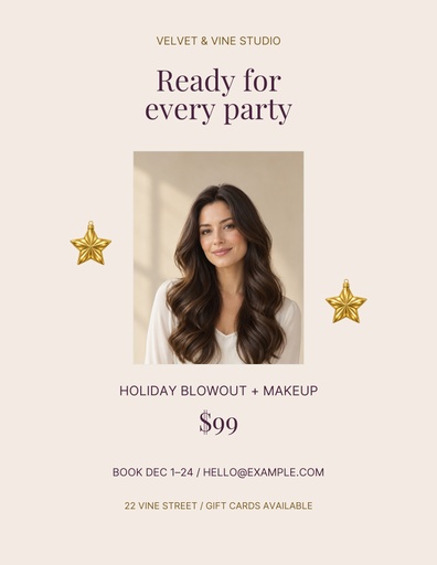 Letter flyer size of Holiday Glam Studio