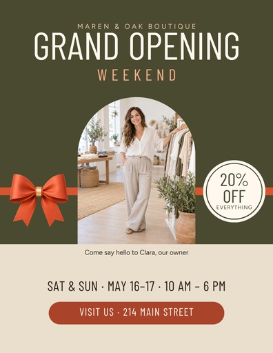 Letter flyer size of Our Grand Opening Weekend