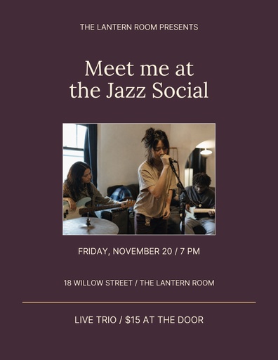Letter flyer size of Meet Me at the Jazz Social