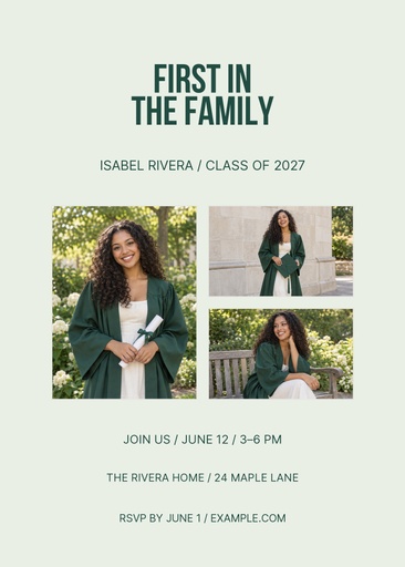 5 × 7 invitation size of First in the Family
