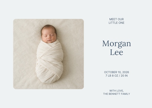 Landscape birth announcement size of Meet Our Little Morgan