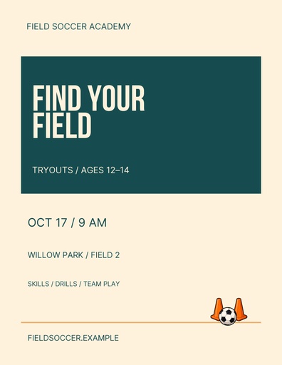 Letter flyer size of Find Your Field Soccer