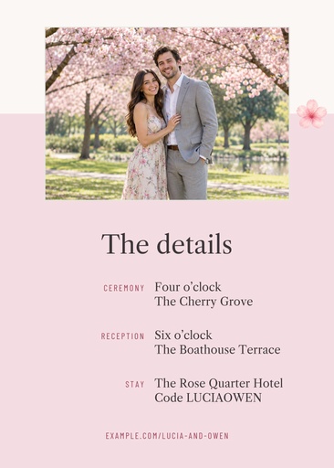 Details card size of Cherry Blossom Save the Date