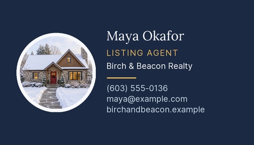 Agent contact card size of Snowy Saturday Open House