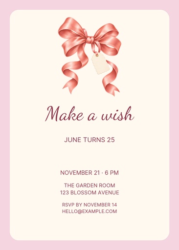 5 × 7 invitation size of Ribbon Wish