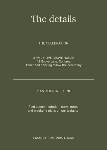 Details card size of Olive Grove Promise