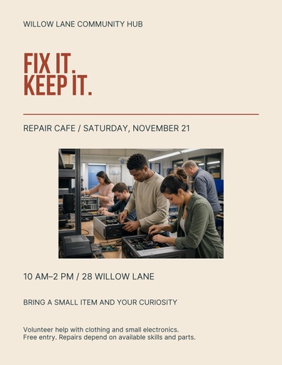 Letter flyer size of Repair Cafe Saturday