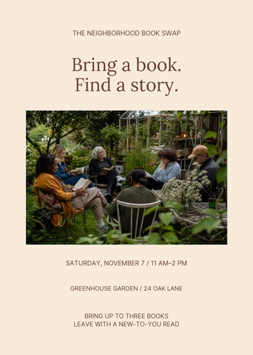 5 × 7 invitation size of The Neighborhood Book Swap