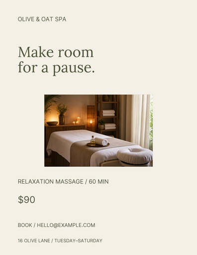 Letter flyer size of Olive & Oat Spa
