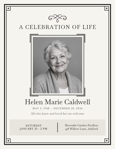 Letter flyer size of A Celebration of Life
