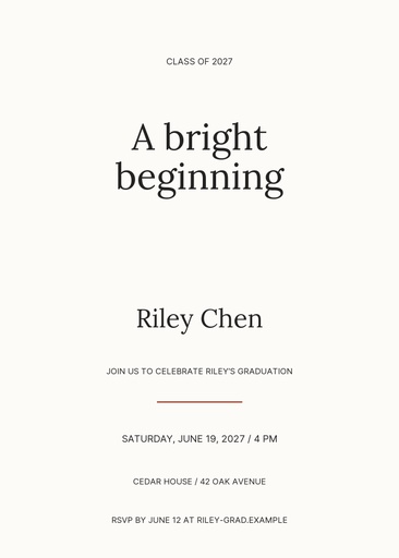 5 × 7 invitation size of A Bright Beginning