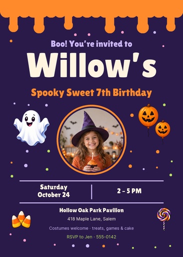5 × 7 invitation size of Spooky Sweet Seven
