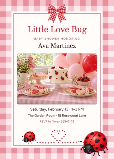 5 × 7 invitation size of Love Bug Baby Shower