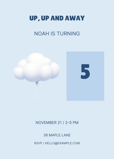 5 × 7 invitation size of Five and Flying