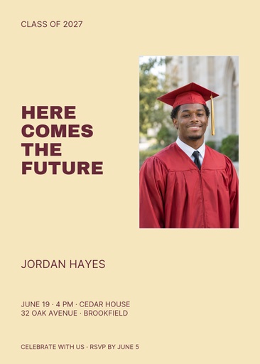 5 × 7 invitation size of Here Comes the Future