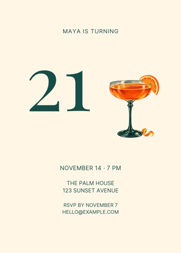 Invitation size of Sunset Twenty-One Birthday
