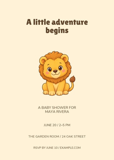 5 × 7 invitation size of A Little Adventure Begins