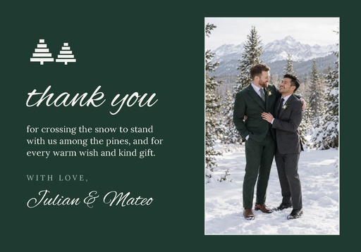 Thank-you card size of Evergreen Vows