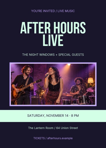 5 × 7 invitation size of After Hours Live
