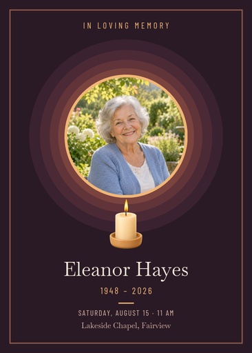 Remembrance card size of Remembering Her Light