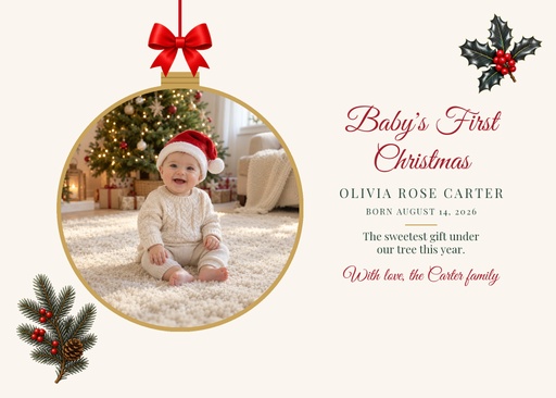 Landscape greeting size of Baby's First Christmas