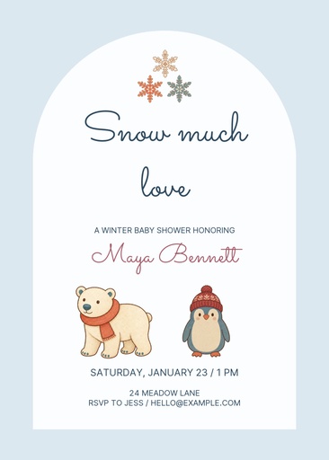 5 × 7 invitation size of Snow Much Love