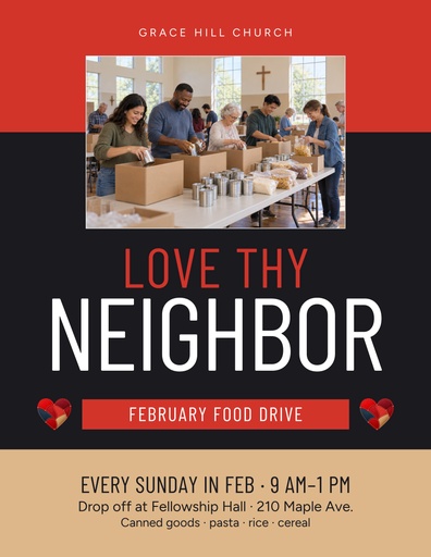 Letter flyer size of Love Thy Neighbor Food Drive