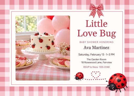 7 × 5 invitation size of Love Bug Baby Shower
