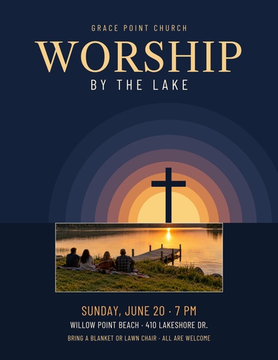 Letter flyer size of Worship by the Lake