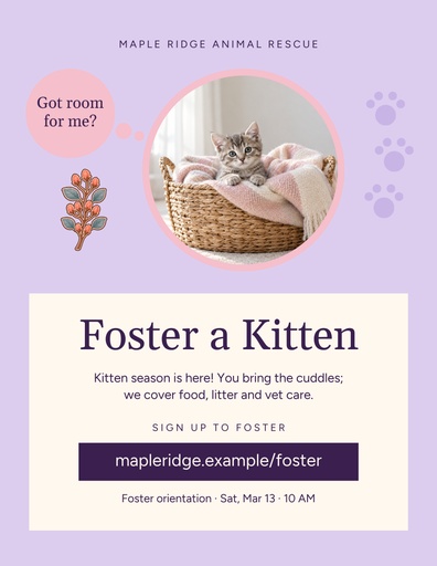 Letter flyer size of Spring Kitten Season Fosters