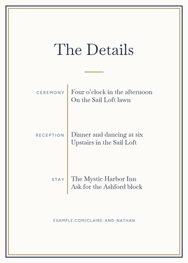 Details card size of Summer by the Harbor Wedding