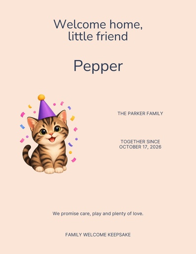 Letter flyer size of Welcome Home Little Friend