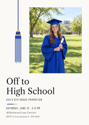 5 × 7 invitation size of Off to High School