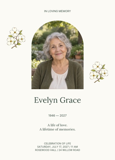 Remembrance card size of A Life Remembered