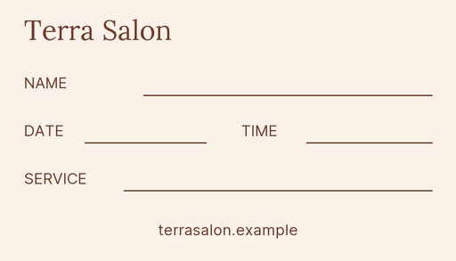 Appointment card size of Terra Salon