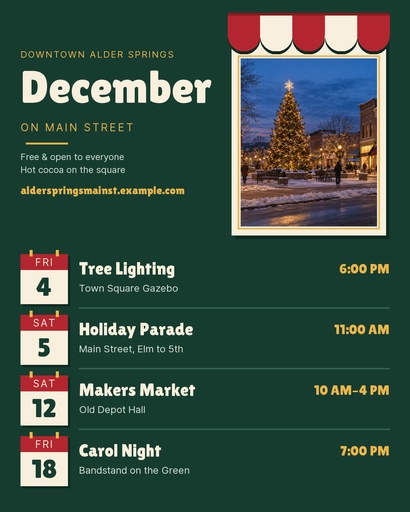 Portrait post size of December on Main Street
