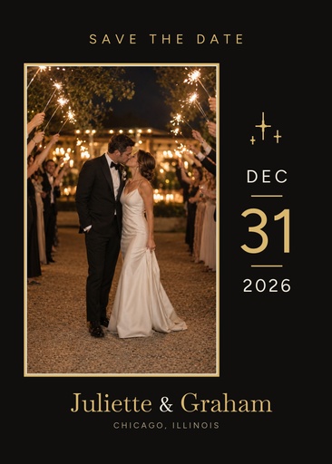 Save the date size of Midnight in Gold