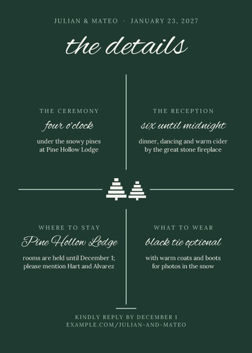 Details card size of Evergreen Vows