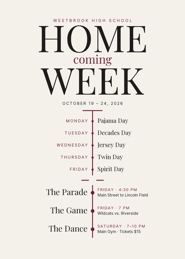5 × 7 invitation size of Homecoming Week