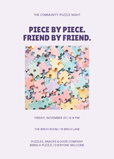 5 × 7 invitation size of The Community Puzzle Night