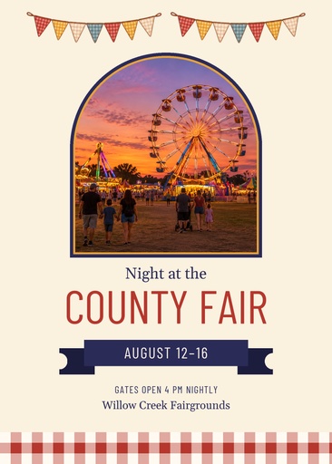 5 × 7 invitation size of Night at the County Fair