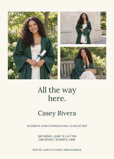 5 × 7 invitation size of All the Way Here