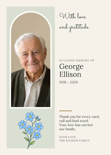 Remembrance card size of With Love and Gratitude