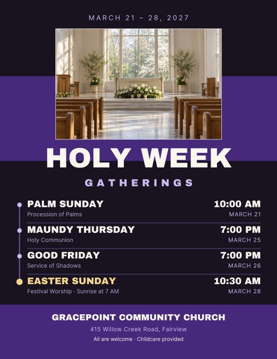 Letter flyer size of Holy Week Gatherings